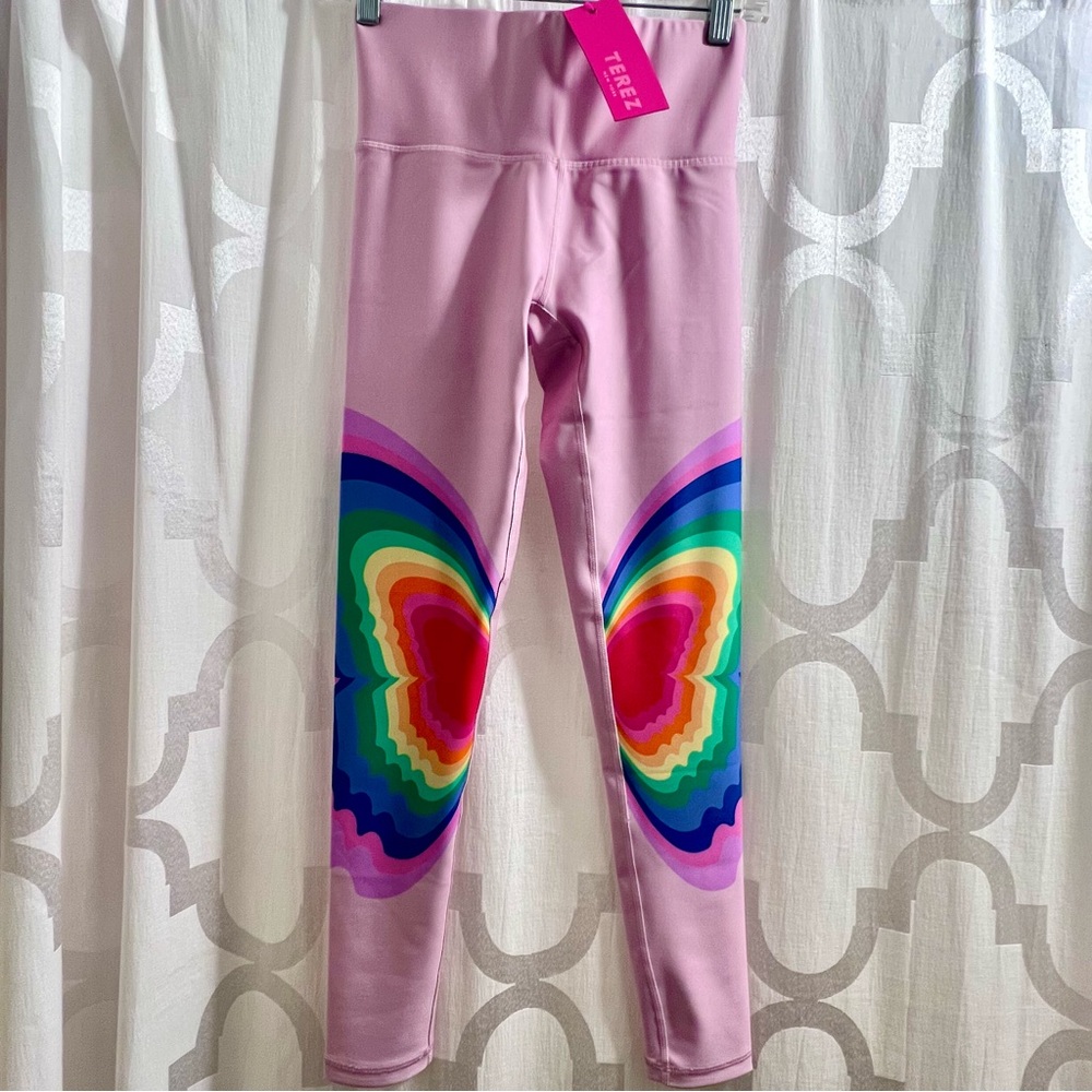 Terez Butterfly Placement Duoknit Leggings Pink/Rainbow Small